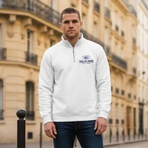 Vintge Mill Tex Men's Half-Zip White Sweatshirt Size XL